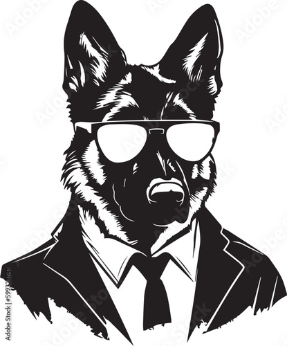 German Shepherd  in a business suit and sun glasses Vector Illustration, SVG