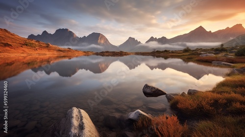 Tranquil Lake Among Rugged Mountain Range