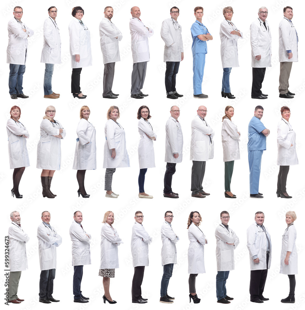 group of doctors in profile isolated on white group of doctors in profile isolated on white