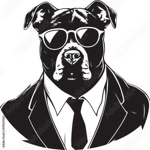 Pitbull dog in a business suit and sun glasses Vector Illustration, SVG