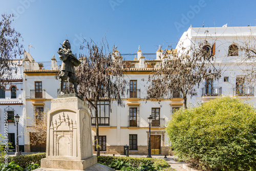 he Iconic Zurbaran Monument in Seville Plaza de Pilatos photo