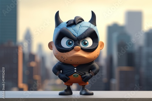 Cute Cartoon Villain against a City Background (Generative AI)