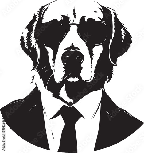 Golden retriever dog in a business suit and sun glasses Vector Illustration, SVG