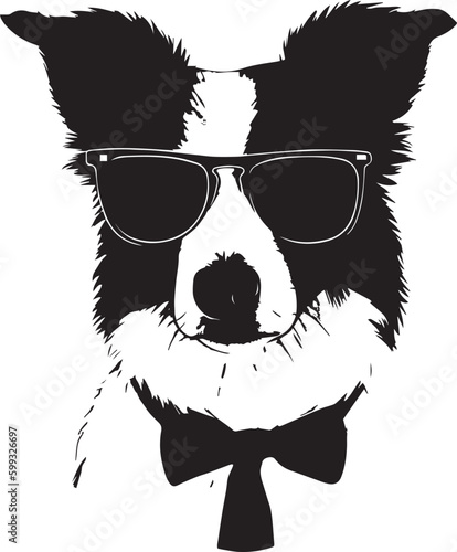 Border collie dog in a business suit and sun glasses Vector Illustration, SVG