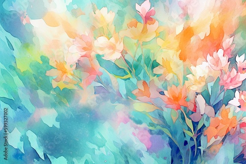 Painting of flowers on a watercolor background with blended brushstrokes  dreamlike hues  digital art  soft and vibrant  generated with AI