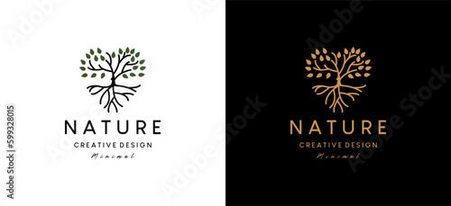 Stampa su tela Minimalist nature love root tree logo design vector illustration