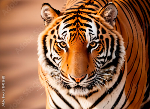 Tiger close-up.  Wildlife photo. Generative AI