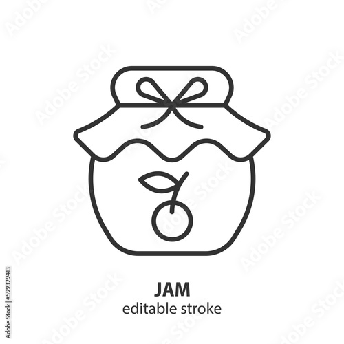 Jar of jam line icon. Marmalade vector symbol. Editable stroke.