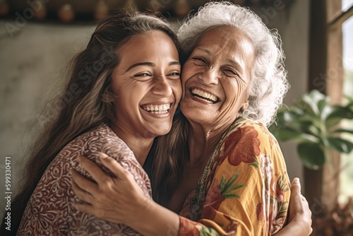 Loving Latina Family: Mother and Daughter Celebrating Mother's Day, generative ai