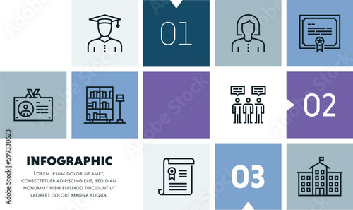 Private school infographic design with icons, made by thin line style with editable strokes.