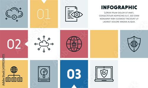 Web hosting services infographic design with icons, made by thin line style with editable strokes.