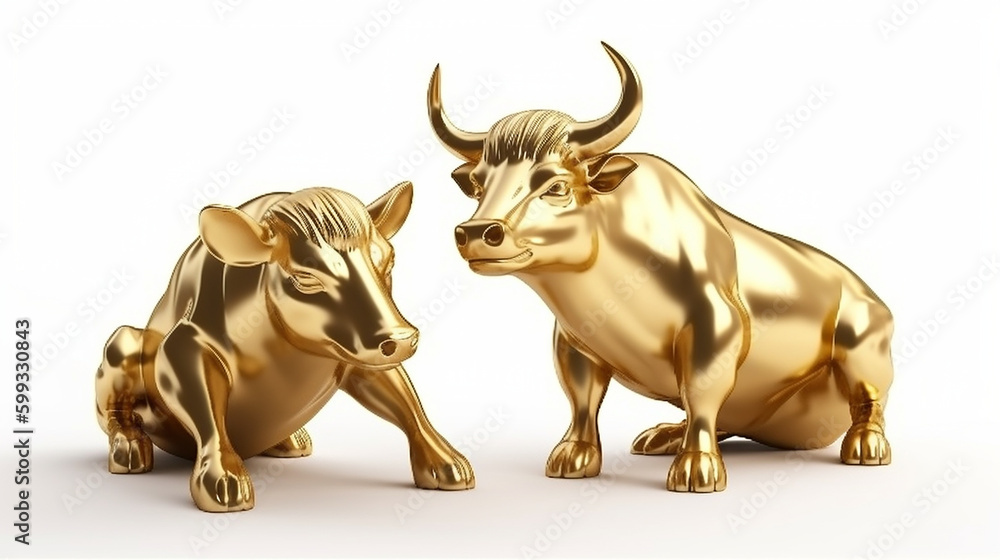 Golden bull and bear isolated on white background Ai generated image Golden bull and bear isolated on white background Ai generated image