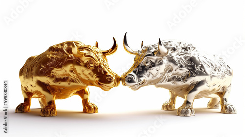 Golden bull and bear isolated on white background Ai generated image © TrendyImages