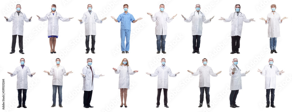 group of doctors in mask isolated on white group of doctors in mask isolated on white