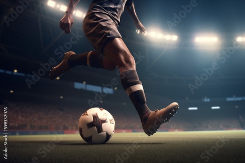 soccer stadium goal football sport foot competition ball game kick. Generative AI. © SHOTPRIME STUDIO
