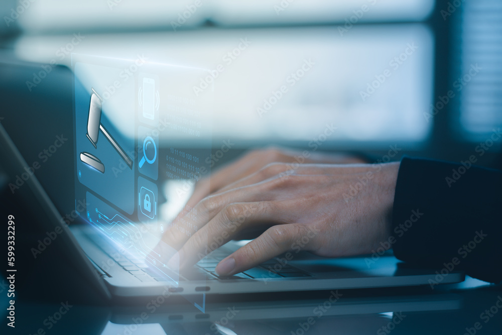 Businessman using computer laptop,auction futuristic