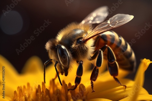 nature honey macro nectar bee pollen yellow closeup background gold insect. Generative AI.