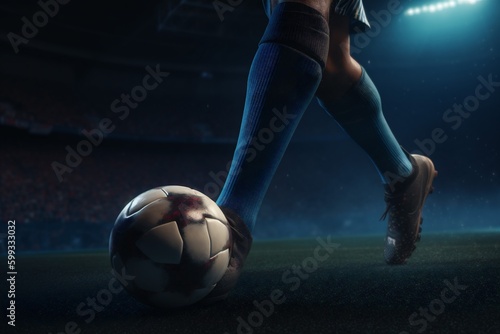 competition foot football soccer stadium sport game ball kick goal. Generative AI. © SHOTPRIME STUDIO