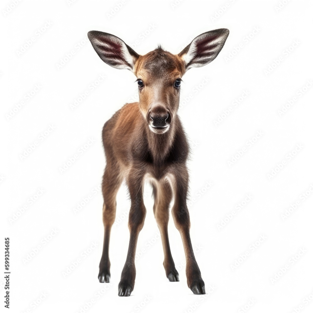 Baby Moose isolated on white (generative AI)