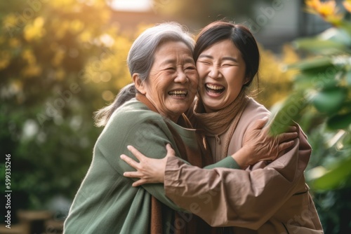 Mother's Day Bliss: Asian Mother and Daughter Enjoying Special Moments, generative ai
