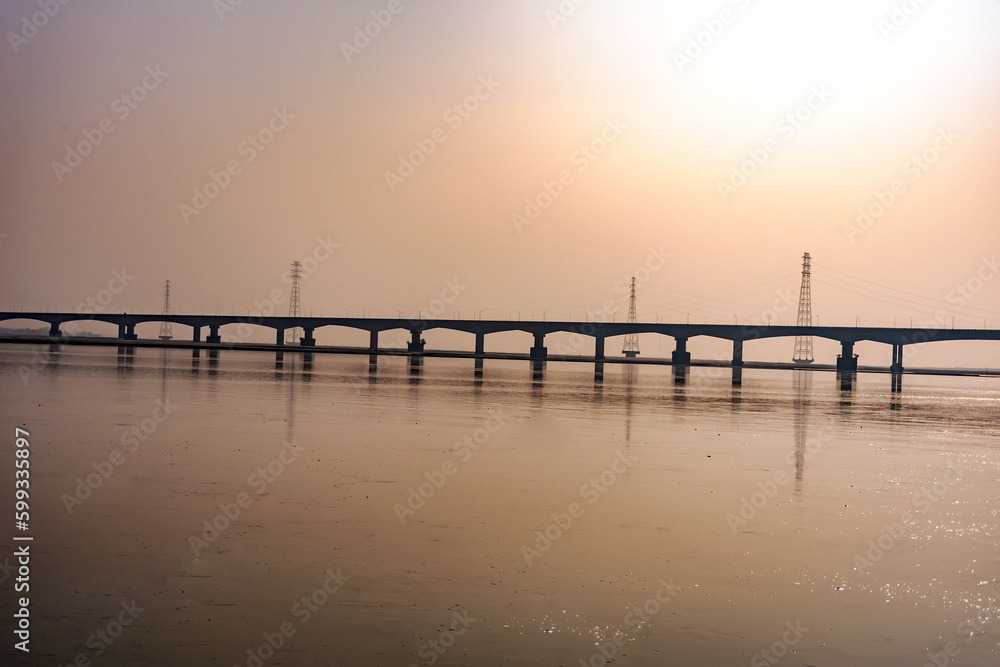Landscape of longest bridge on Brahmaputra river of Assam.