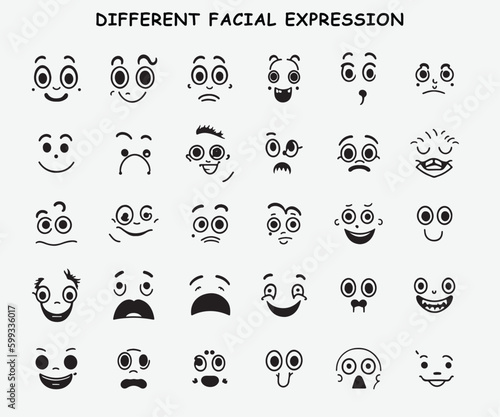 set of funny cartoon faces, Cartoon facial expression vector collection.angry, sad, scared,surprised, cute expression comic character comic emotion collection.
