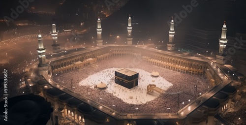 Landscape of the Kaaba in Mecca, generative ai