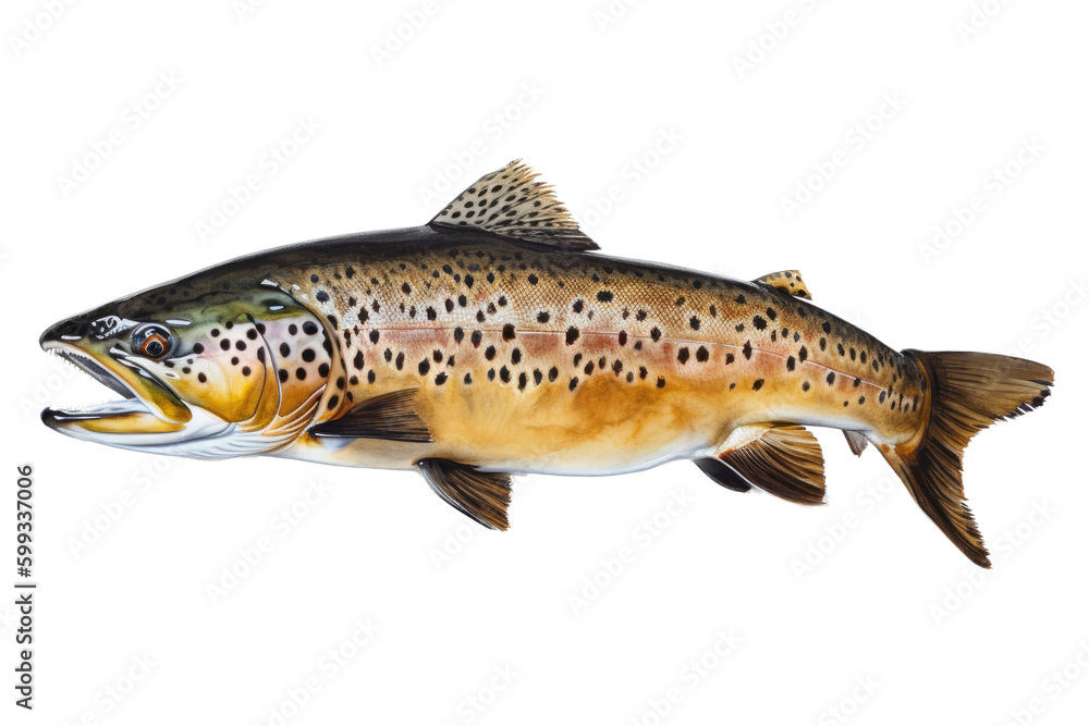 an isolated BrownTrout, river rocks, outdoor sport, fly fishing, lure fishing, fishing-themed, river stones, photorealistic illustration on a transparent background cutout in PNG. generative ai an isolated BrownTrout, river rocks, outdoor sport, fly fishing, lure fishing, fishing-themed, river stones, photorealistic illustration on a transparent background cutout in PNG. generative ai