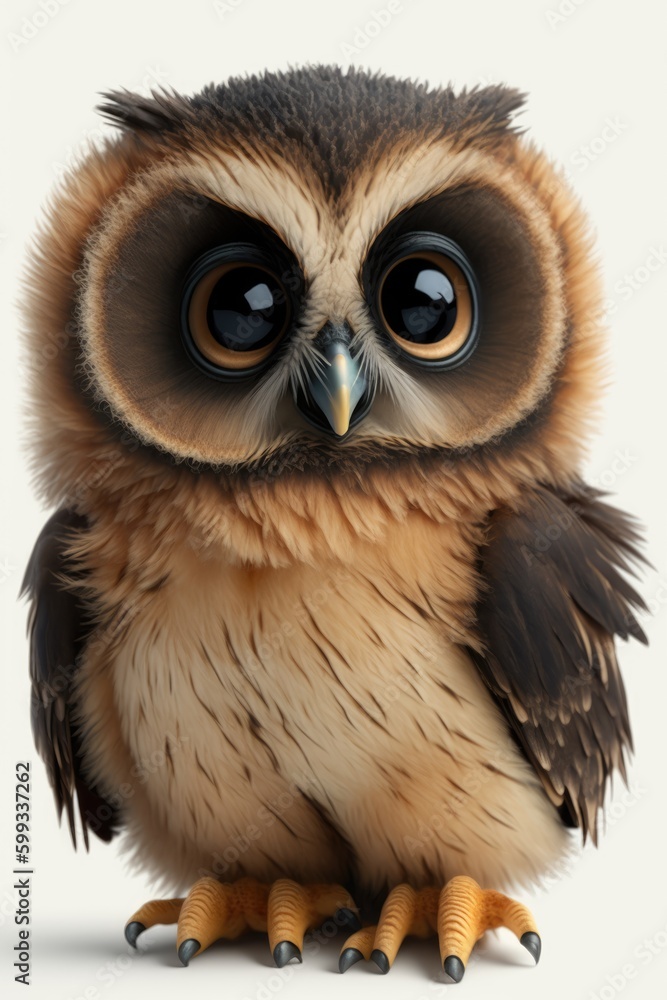 Cute little baby owl on a white background, generative ai Cute little baby owl on a white background, generative ai