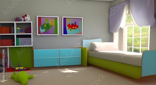 chambre d enfant vert et bleu