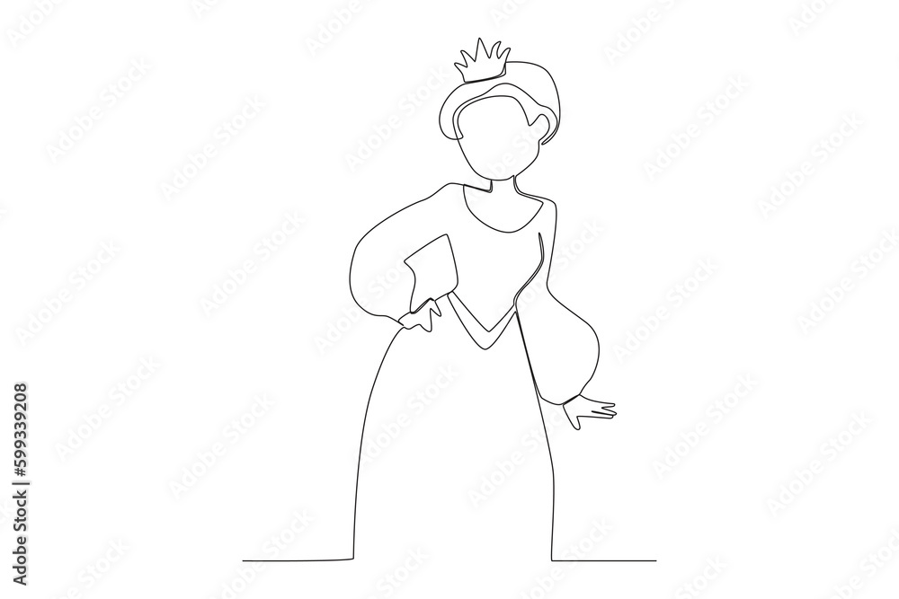 A queen posing for her coronation day. Queen one-line drawing
