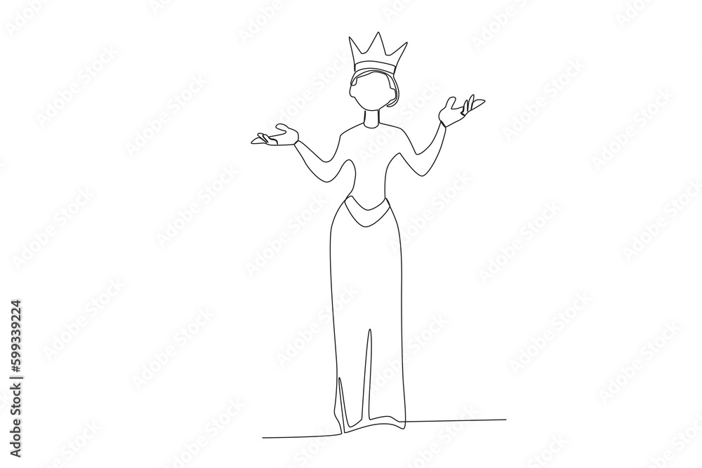 A queen at the coronation ceremony. Queen one-line drawing A queen at the coronation ceremony. Queen one-line drawing