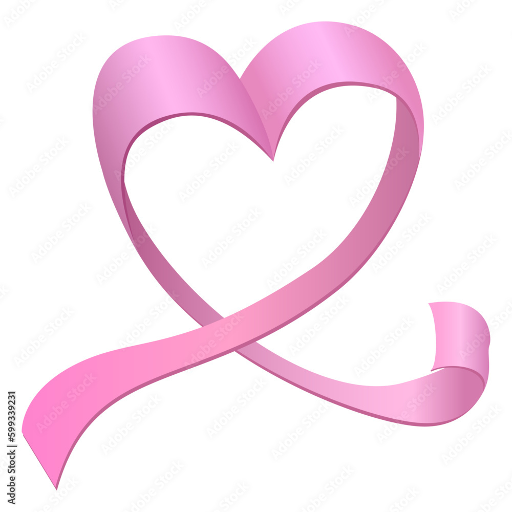 Decorative element from a pink ribbon in the form of a heart