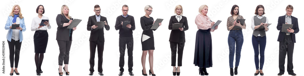 group of successful people with notepad in hands isolated group of successful people with notepad in hands isolated