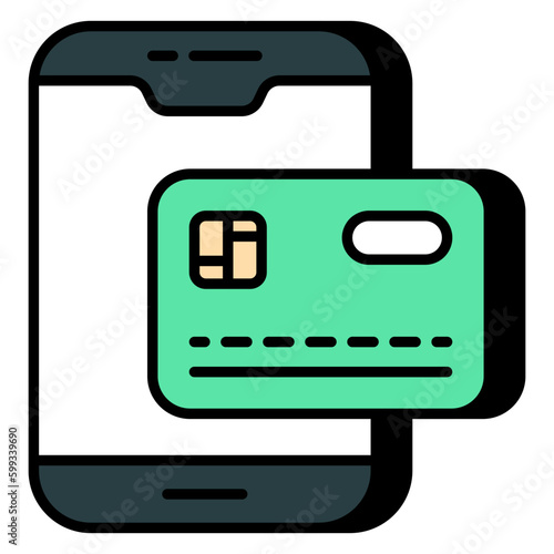     Card inside smartphone, icon of mobile card payment 