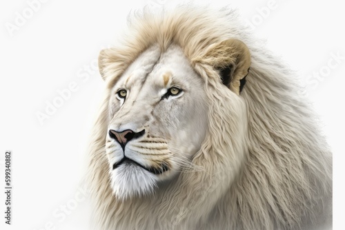White lion in front of a white background