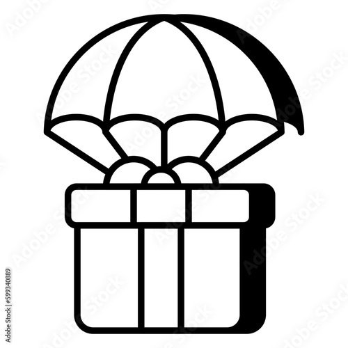 An icon design of parachute gift delivery