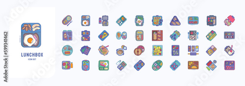 A collection sheet of linear color icons for Lunchbox, including icons like Food, Dish, Lunch and more