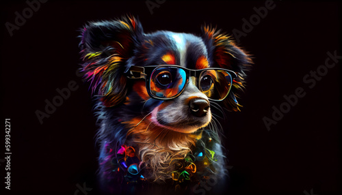 Cute little colorful dog with glasses Ai generated image