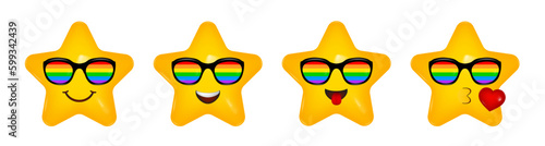 Happy pride month. Set of smiling star icons. Love is love, rainbow flag, lgbt pride. Human rights and tolerance