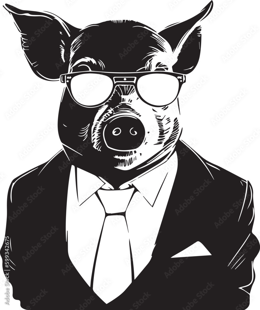 Pig in a business suit and sun glasses Vector Illustration, SVG Pig in a business suit and sun glasses Vector Illustration, SVG