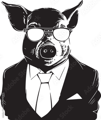 Pig in a business suit and sun glasses Vector Illustration, SVG © Dmytro