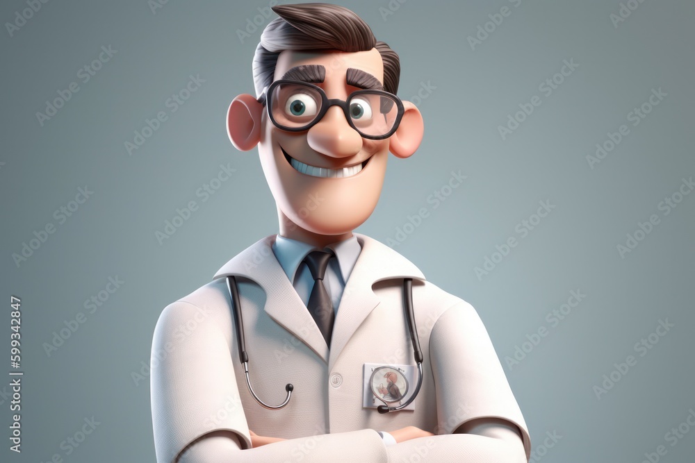 3D Cartoon Doctor Character with Friendly Gesture and Professional Attire 3D Cartoon Doctor Character with Friendly Gesture and Professional Attire