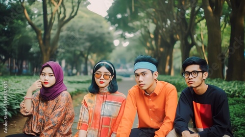 Portrait A group of Indonesian Generation Z in the City, Generative AI