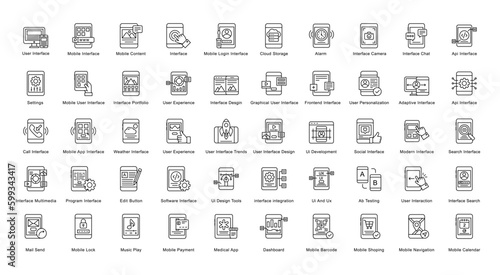 Mobile Interface Thin Line Icons API User Experience Outline Icons in Black