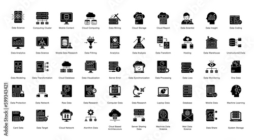 Data Science Glyph Icons Algorithm Coding Glyph Icons in Black