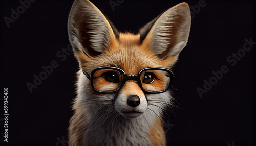 Cute little colorful fox with glasses Ai generated image