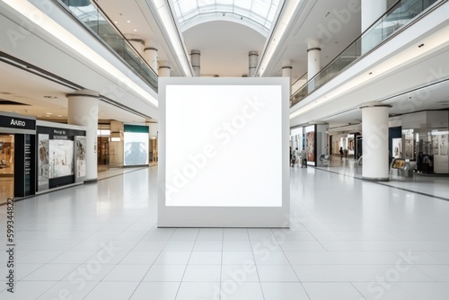 Spotless White Advertising Board Mockup Situated in a Vibrant Retail Space
