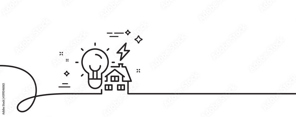Building energy line icon. Continuous one line with curl. House electric power sign. Real estate property symbol. Building energy single outline ribbon. Loop curve pattern. Vector Building energy line icon. Continuous one line with curl. House electric power sign. Real estate property symbol. Building energy single outline ribbon. Loop curve pattern. Vector