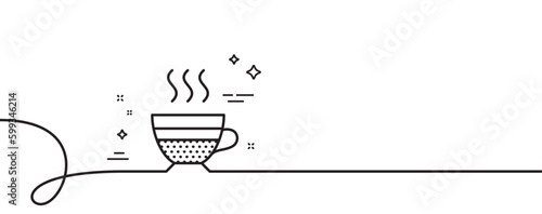 Cafe creme icon. Continuous one line with curl. Hot drink sign. Beverage symbol. Cafe creme single outline ribbon. Loop curve pattern. Vector